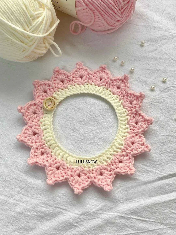 Lulusnow Handmade Pink Crochet Pet Collars / Pet Holiday Outfit/ Festive Pet Accessories/ Gift For Pet