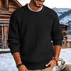 Men's Retro Western Style Knitted Sweater Crew Neck Pullover Black by Inlyline