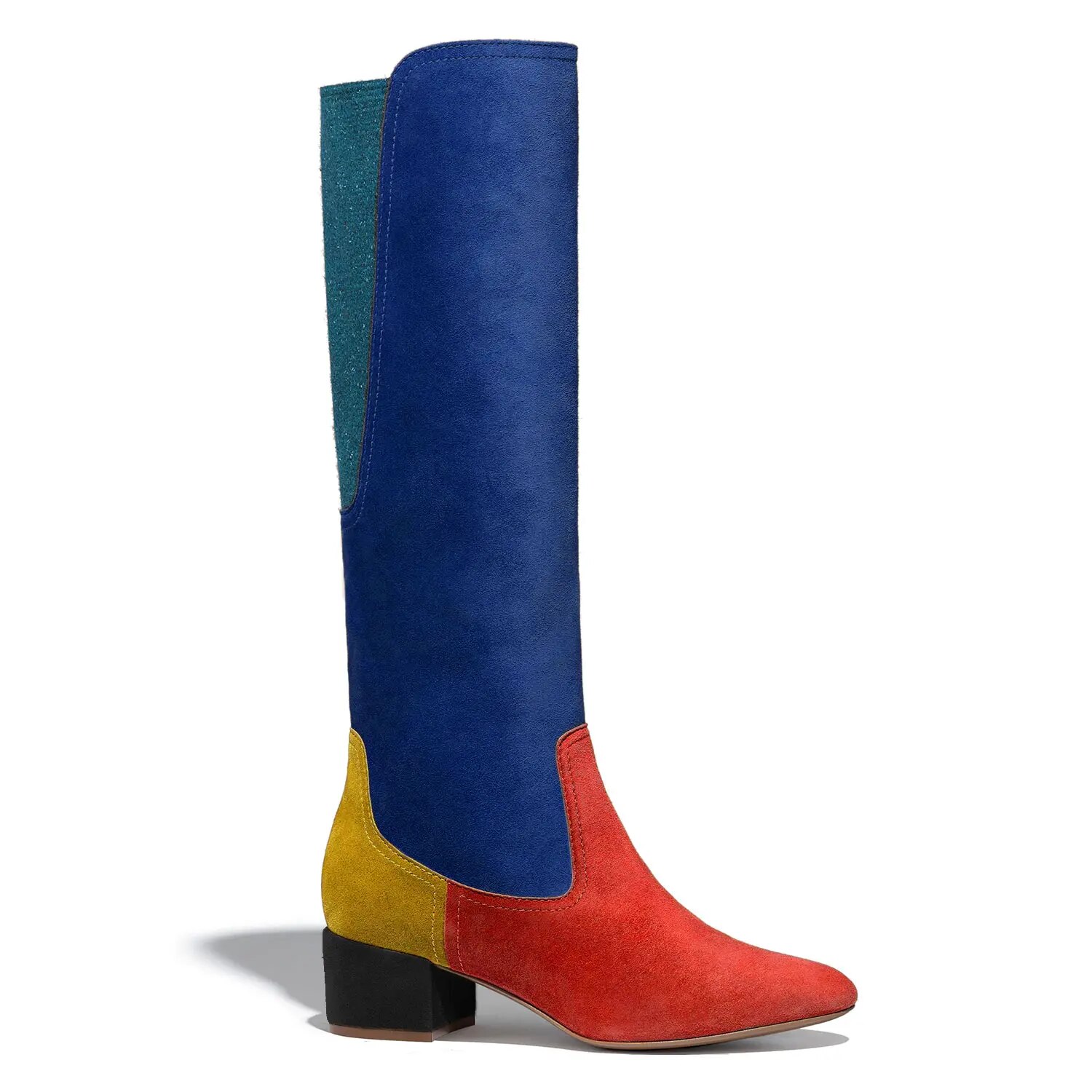 TAAFO Multicolor Women's Knee-High Boots Square Heels Short Plush Female Booties Ladies 