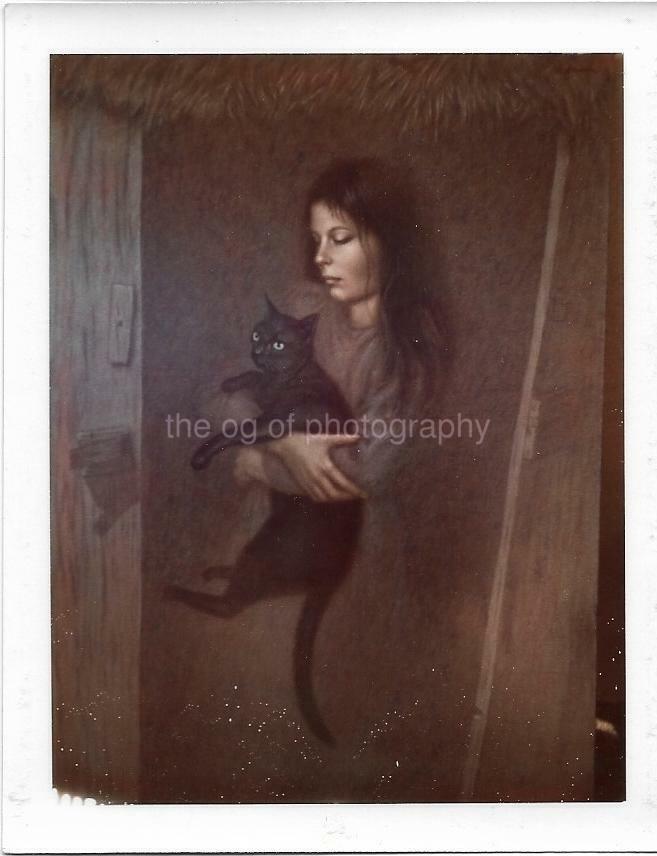 60's 70's FOUND Photo Poster paintingGRAPH OF A PAINTING Color CAT WOMAN Original VINTAGE 04 33