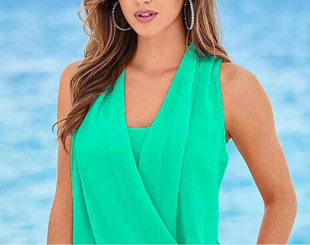 Fashion Chiffon Solid Sleeveless Blouses