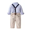Kid Baby Boys Suit Sky Blue Striped Outfits 3Pcs/Sets