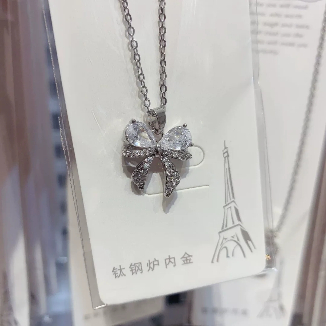 Ribbon, zircon, necklace