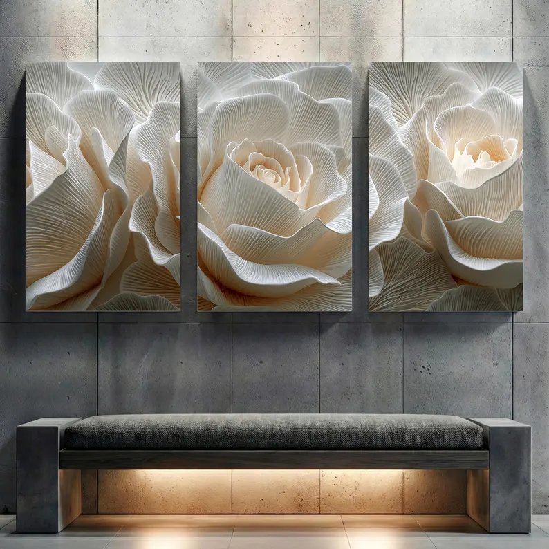 3-Piece Set 3D Effect Flower Canvas Wall Art