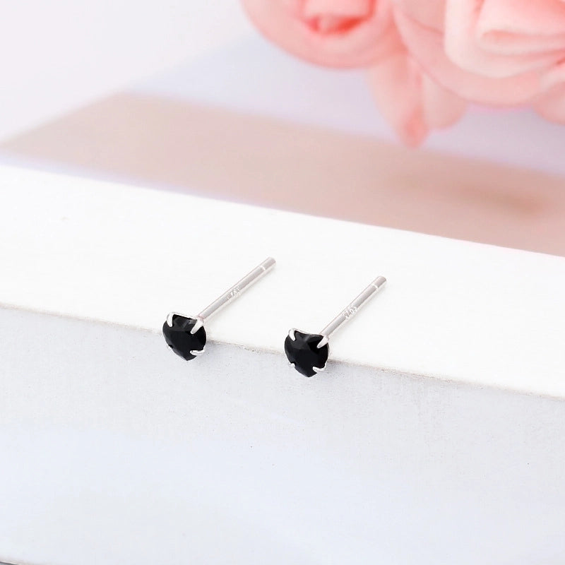 1 Pair 925 Sterling Silver Zircon Heart Shape Ear Studs