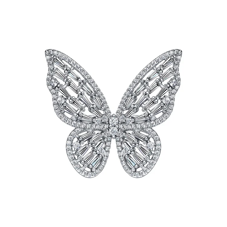 New Butterfly Shape Full Diamond Minority Design Temperament Ring 925 Silver