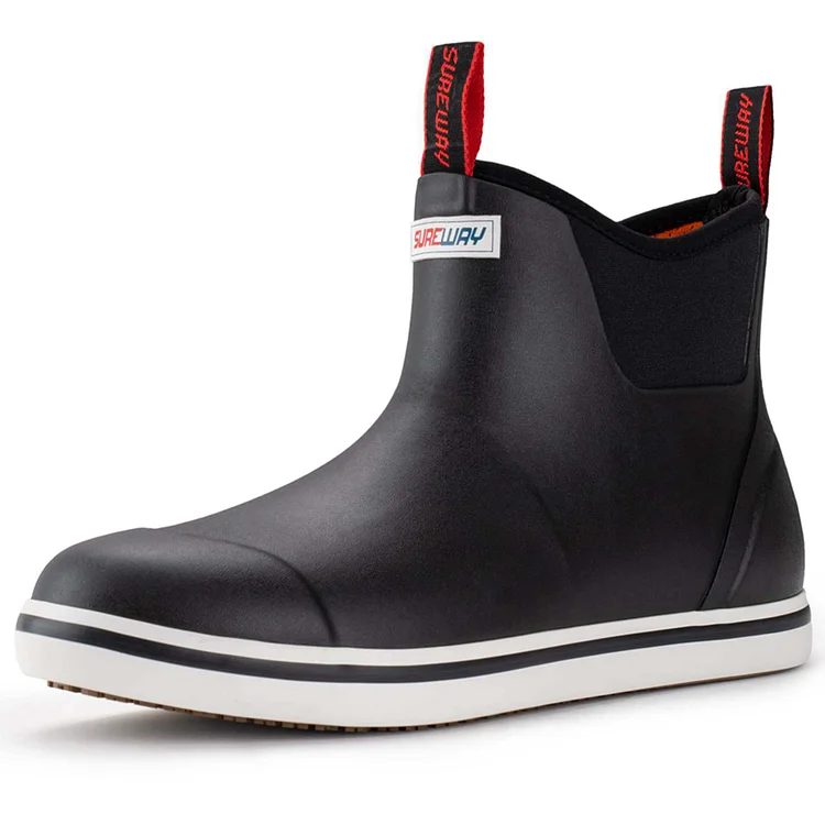 SUREWAY Men's Black Deck Boots Professional Non-Slip Fishing and Ankle Deck Boots Waterproof Rain Boots Surewaystore