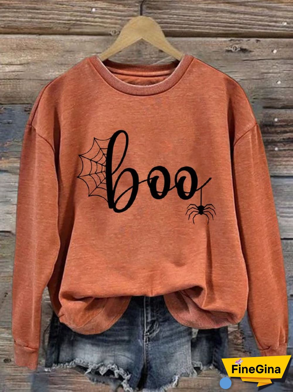 Women's Halloween Boo Print Long Sleeve Sweatshirt