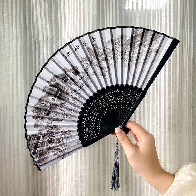 3 Pieces Ancient Style Folding Fan Female Classical Tassel Silk Fan Chinese Style Small Fan Portable Dance Craft National Fashion Fan Student Fan