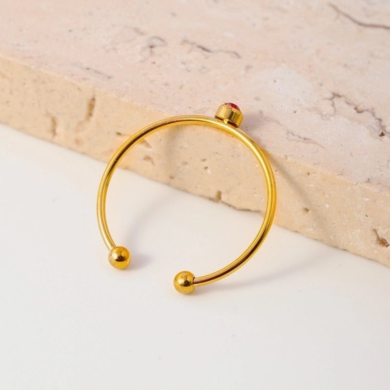 Casual Minimalist Round 304 Stainless Steel Zircon Inlay Open Rings