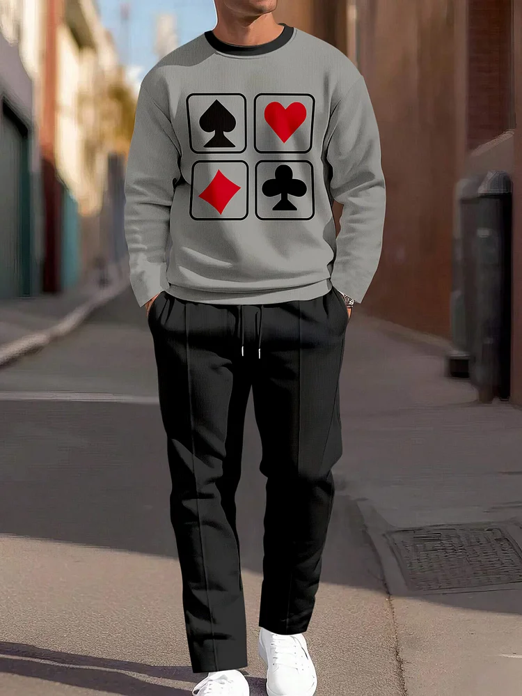 Men's Simple Colorblock Round Neck Casual Sports Set 082