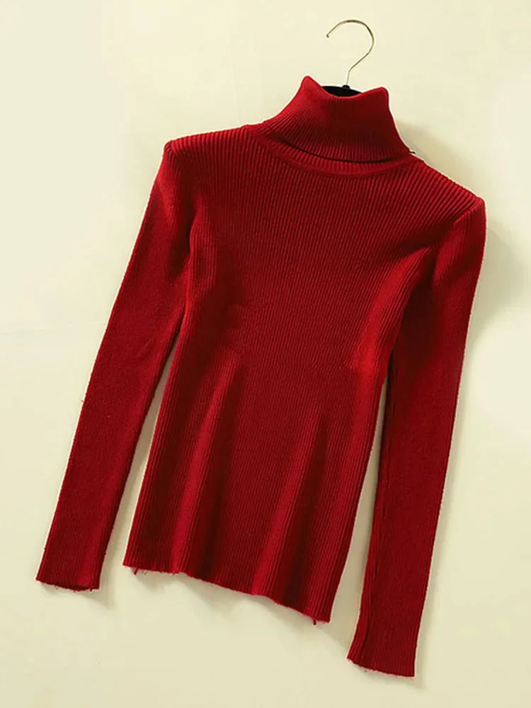 Oocharger Turtleneck Women Knitted Pullovers Sweater Fashion Autumn Winter Soft Jumper Korean Slim Long Sleeve Girls Basic Tops
