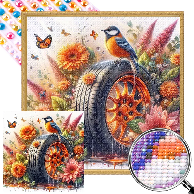 Birds And Flowers Tires 40*40CM (Canvas) Full AB Round Drill Diamond Painting gbfke