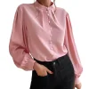 Chemise boutonnée en mousseline de soie à col montant pour femme