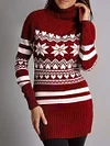 Women Christmas Snowflake Turtleneck Sweater Dress