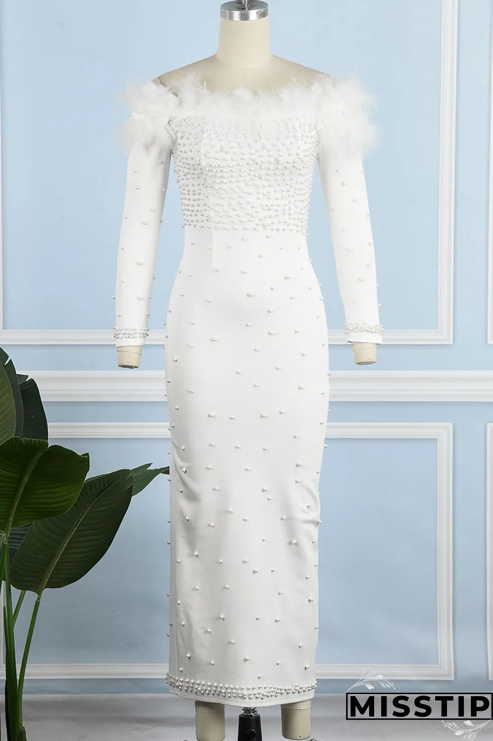 Black Casual Solid Patchwork Beading Off the Shoulder Long Sleeve Dresses