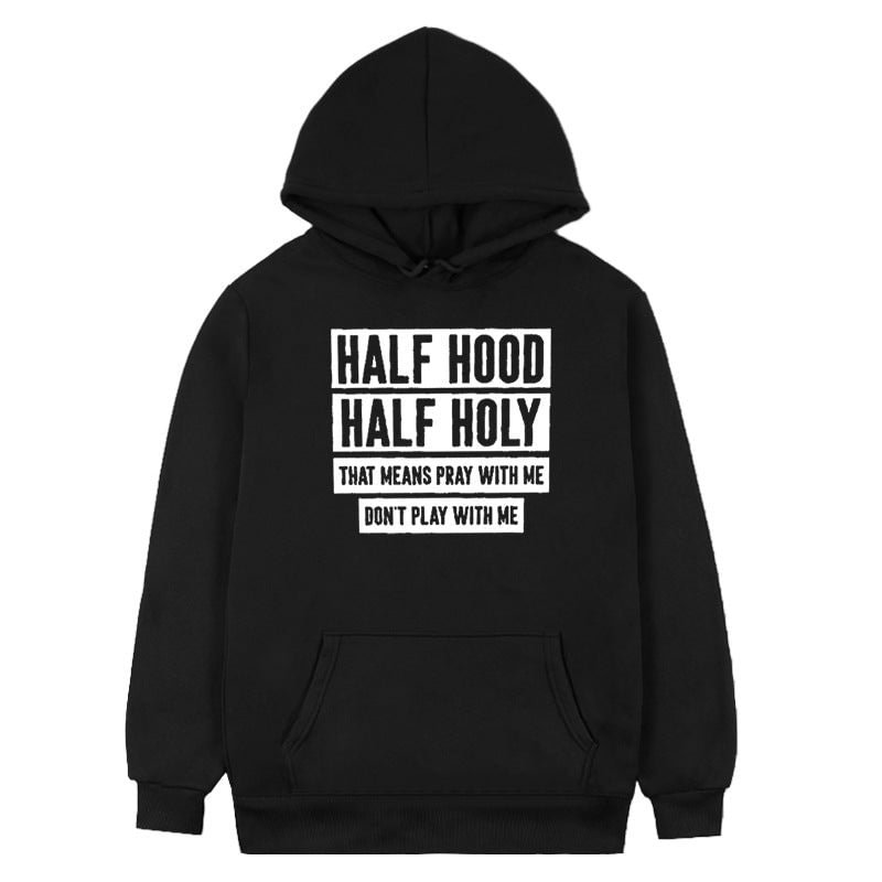 half hood half holy letter casual sweater