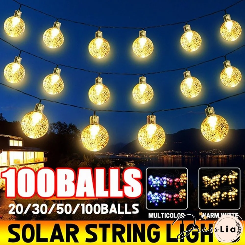 20/30/50/100Balls Solar String Lights Garden Outdoor String Lights Waterproof Crystal Ball Fairy Lights, Decoration Lighting For Home, Garden, Patio, Yard, Christmas