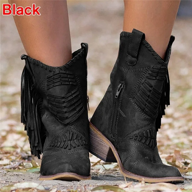 Fashion Rivet High Top Cowboy Boots Retro Pu Leather Women's Boots Pointed Long Boots Roman Style Female Boots Autumn Winter2021