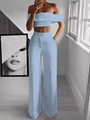 Off-The-Shoulder Vest Top+Wide Legs Pants Suit