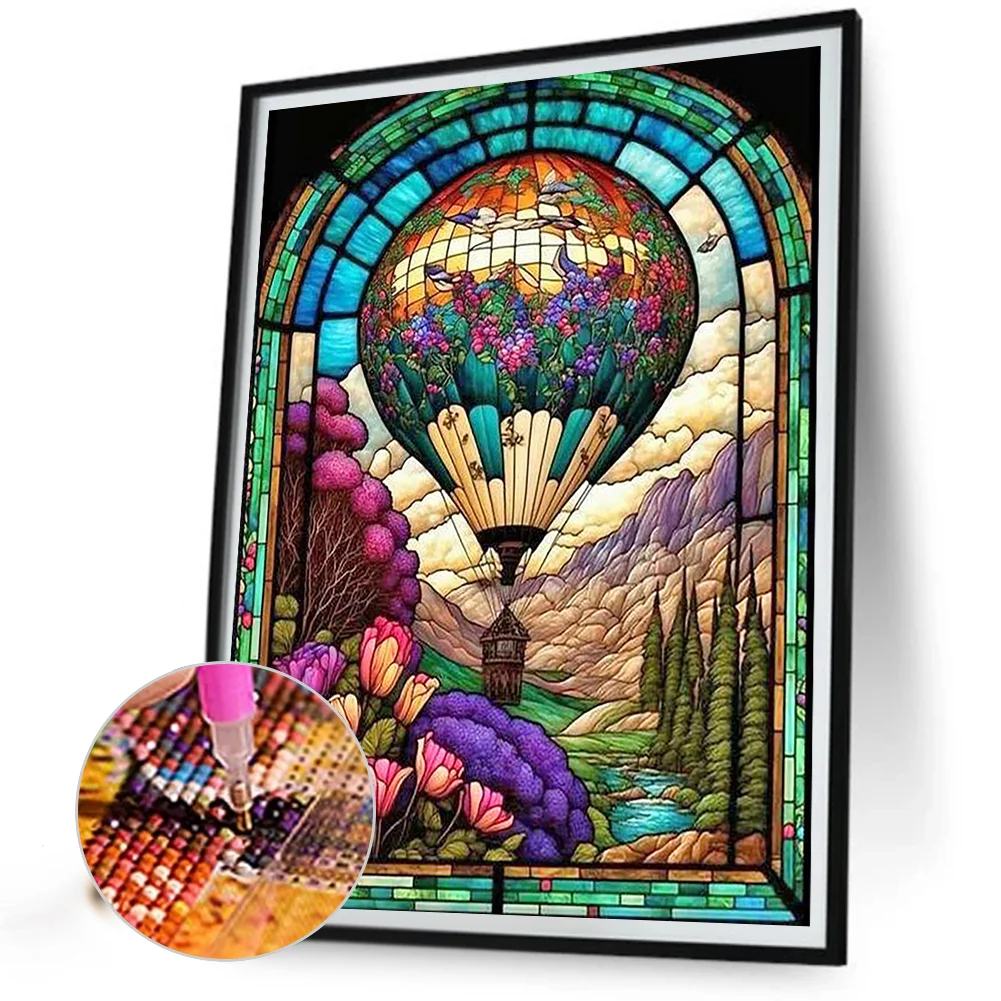 Diamond Painting - Full Round Drill - Stained Glass Hot Air Balloon(40*50cm)