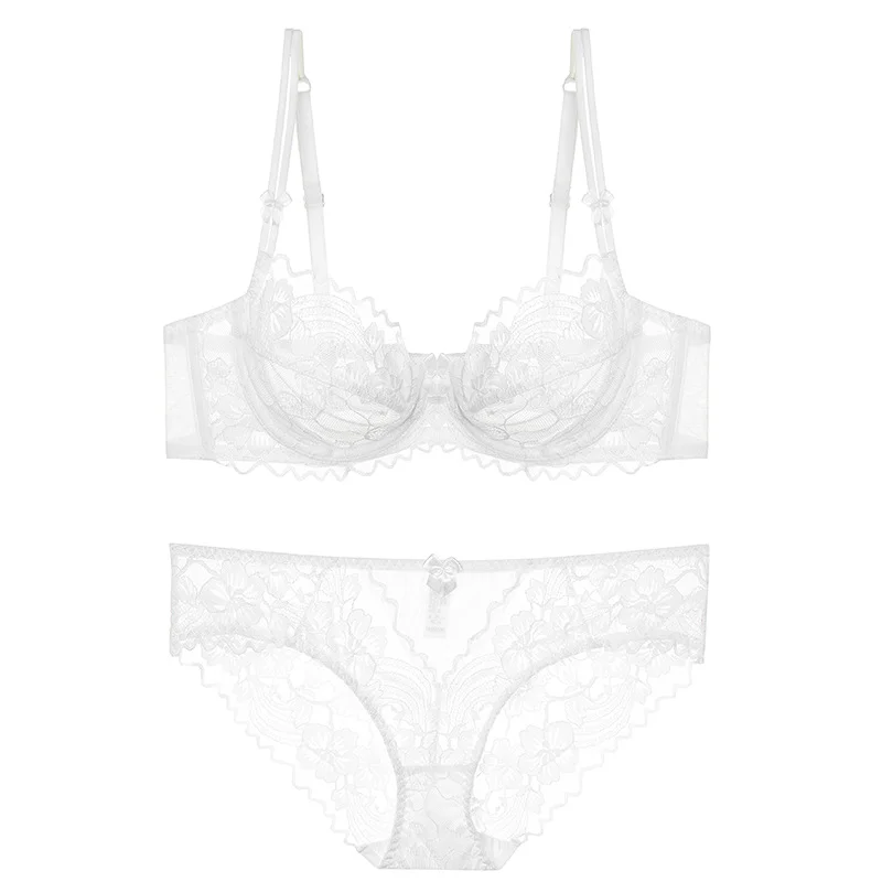 Churchf Bra Sexy Pure Desire Underwear Women's Summer Breathable French Small Agglomeration Bra Lace Panties Set