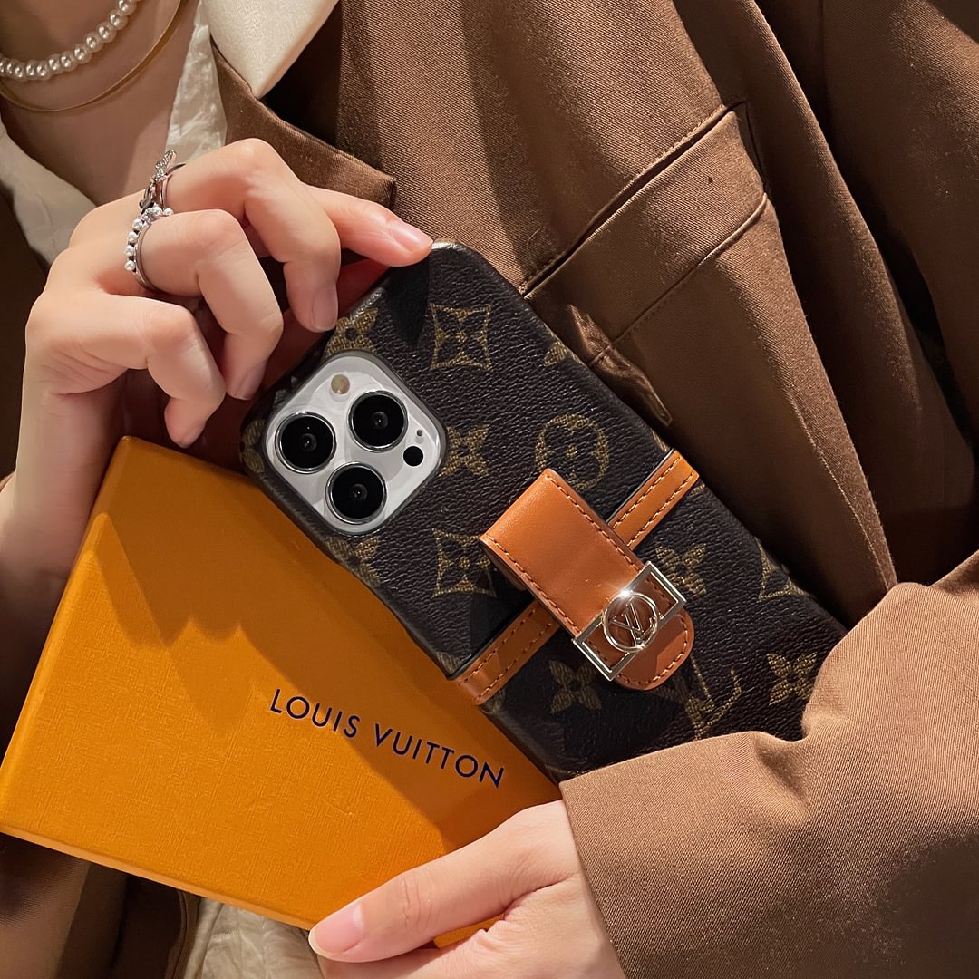 LV Canvas Leather Monogram Security Button Card Apple iPhone Case