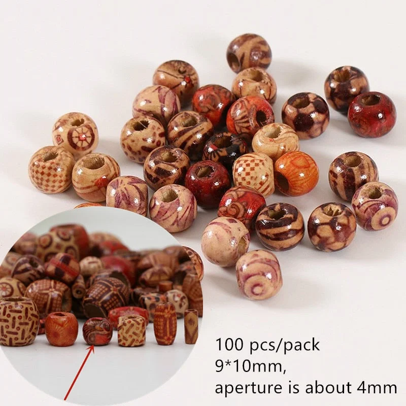 100 PCs/bag 9*10mm Aperture: 3mm Hole Wooden Hair Beads Wood African Hair Braid Tube Rings Dreadlock Accessories for Dreadlock