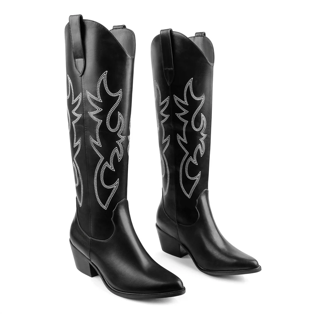 6cm/2.36 inch Embroidered Western Cowboy Pointed Toe Pull-On Fashion Classic Matte Boots