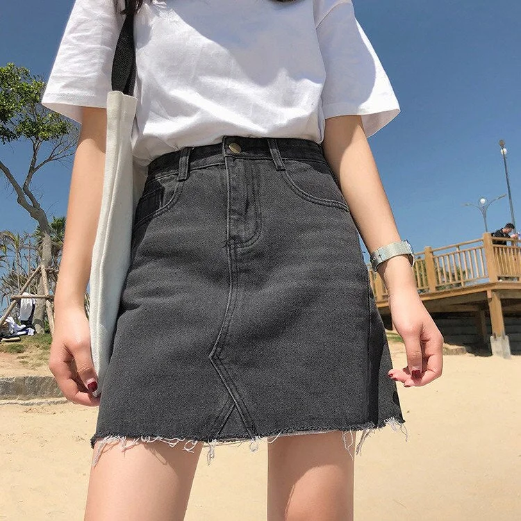 Gentillove Casual High Waist Pencil Denim Skirts Women 2019 Summer Black Blue Solid Pockets Button All-matched Jeans Skirt