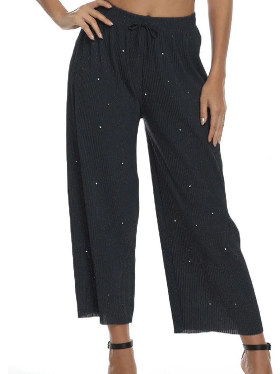 Elastic Waist Shiny Loose Pants