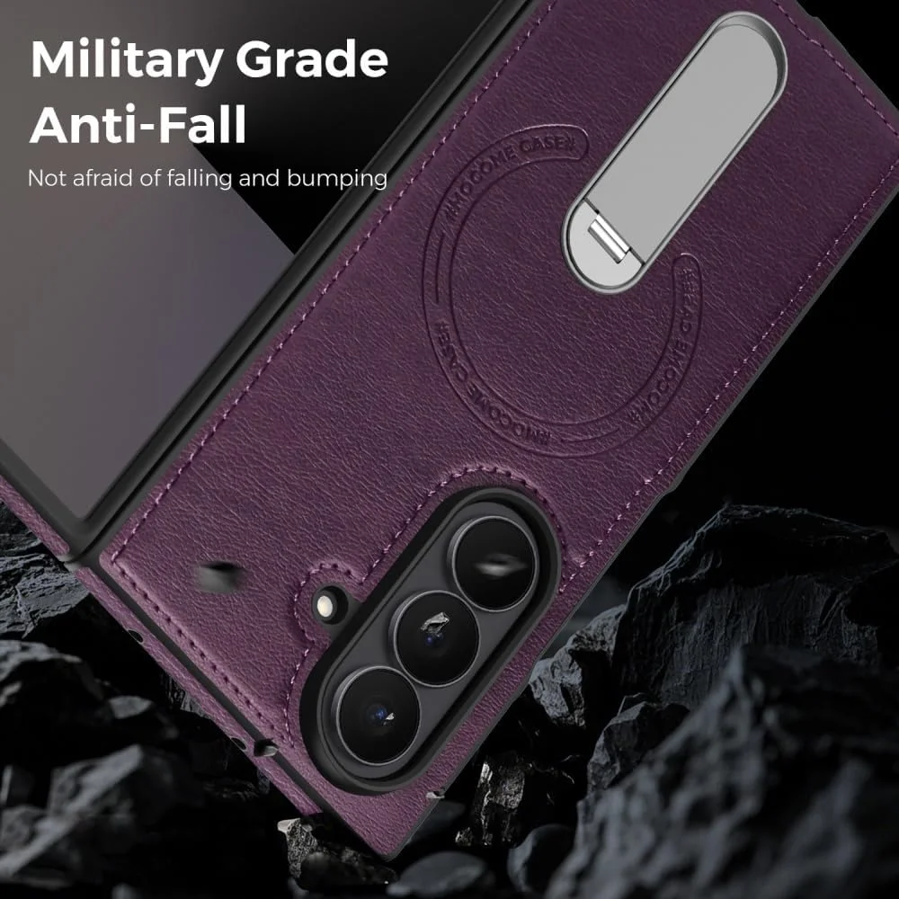 360 Rotae Kickstand Leather Case for Samsung Galaxy Z Fold 7 6 5 4 3 5G Magnetic Heavy Duty Cover, Military Shockproof Cases 