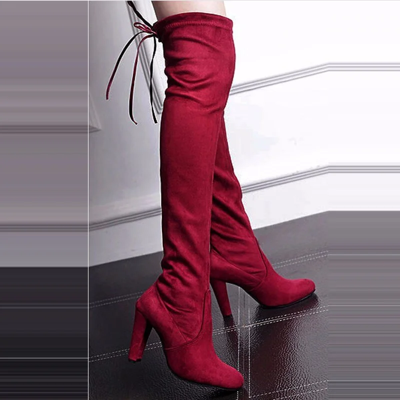 Back to college 2022 Winter Women's Over The Knee Boots Women Suede Woman Skinny Knee High Heels Ladies Autumn Sexy Pumps Female Long Boot Shoes