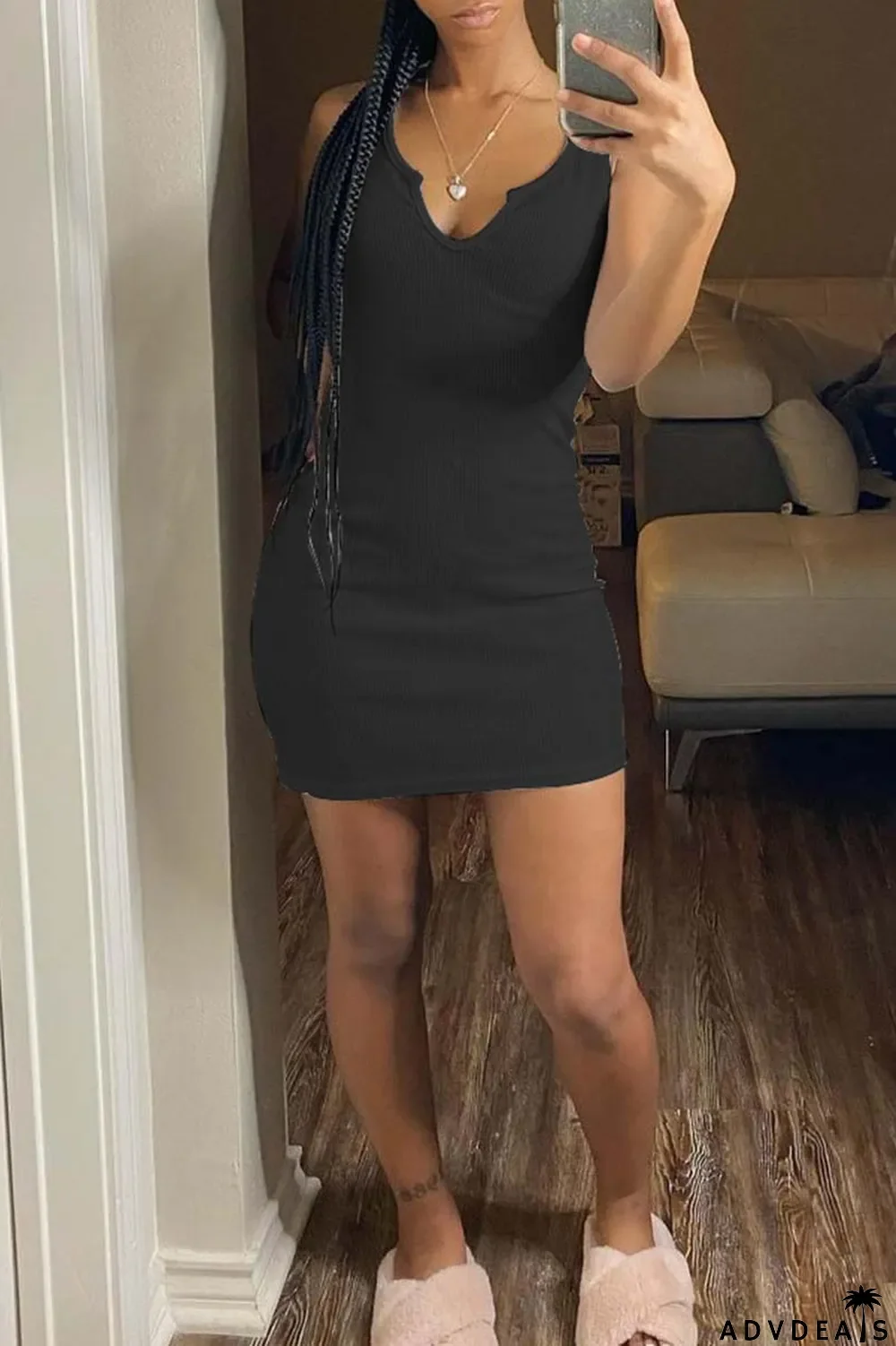 Fluorescent Green Sexy Casual Solid Basic V Neck Vest Dress Dresses