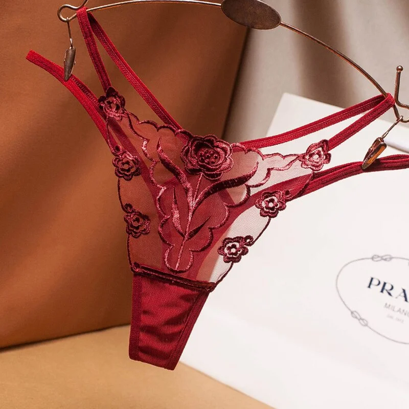 Meet'r Women Seamless Embroidery Panty Transparent Underwear Female Intimates Sexy Low-Rise G String Thongs 7 Colors Lingerie