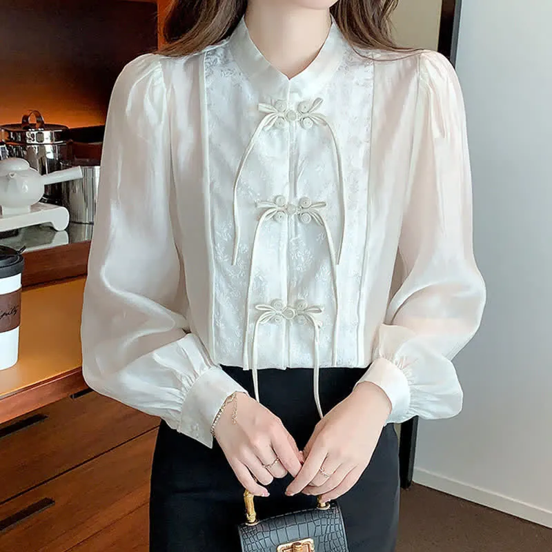 Vintage Buckle Jacquard Long Sleeve Shirt Workwear