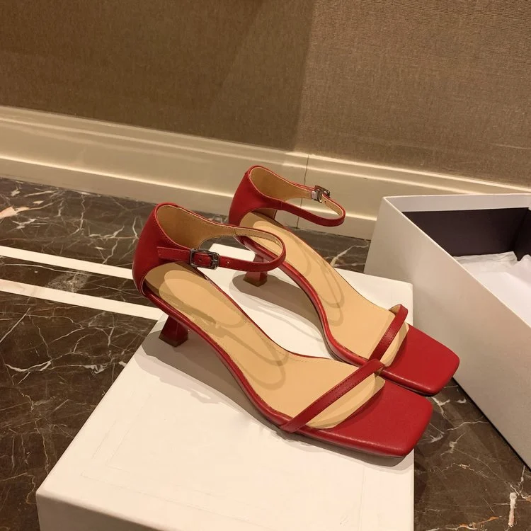 Wongn Wongn Summer New Fashion Korean Version Simple One-Line Buckle High Heel Sandal Fine Heel Women's Shoes