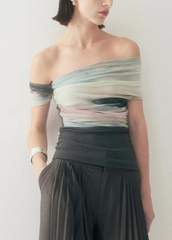 Unique Wrinkled Patchwork Tulle T Shirt Summer
