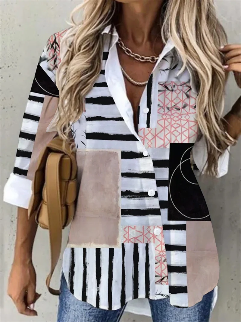 Casual Loose Printed Long-sleeved Shirt