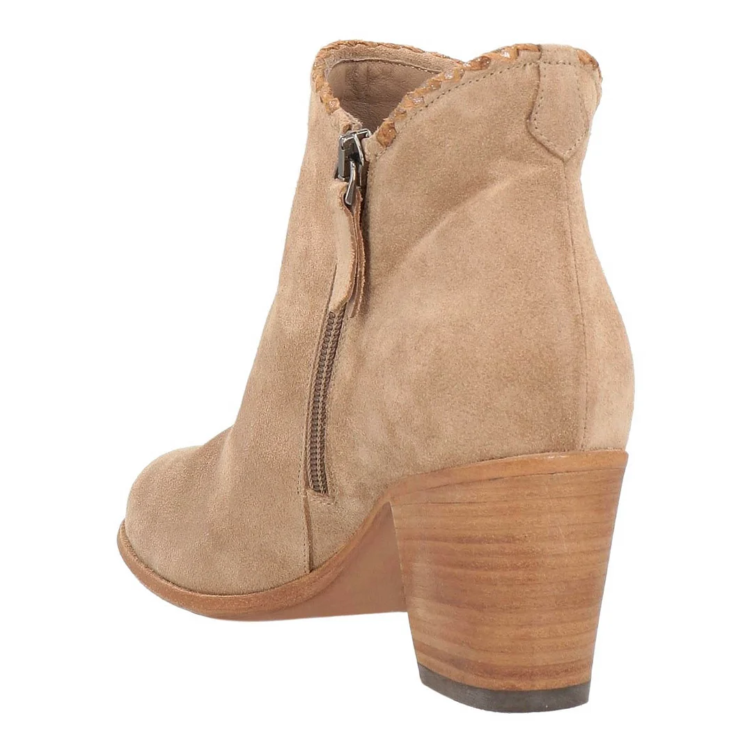 Round Toe Chunky Heel Stitching Zipper Short Boots for Women in Khaki