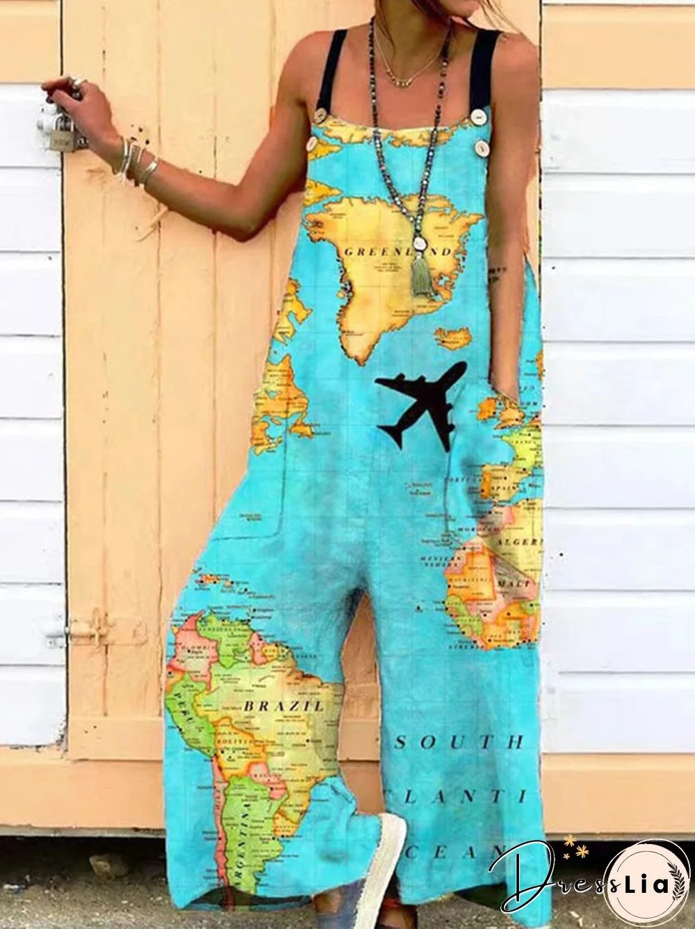 Women Jumpsuit Summer Overalls Straps Multicolor Print Square Neck Sleeveless Casual Romper With Pockets For Girls Playsuit