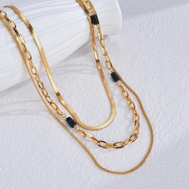 Elegant Retro Minimalist Geometric 304 Stainless Steel 18K Gold Plated Layered Necklaces3