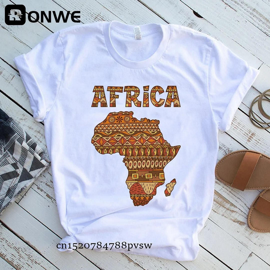 Africa Map Graphic Women T-shirts 2021 Summer Harajuku Female Tops Tee Girl White Printed Clothes Streetwear,Drop Ship