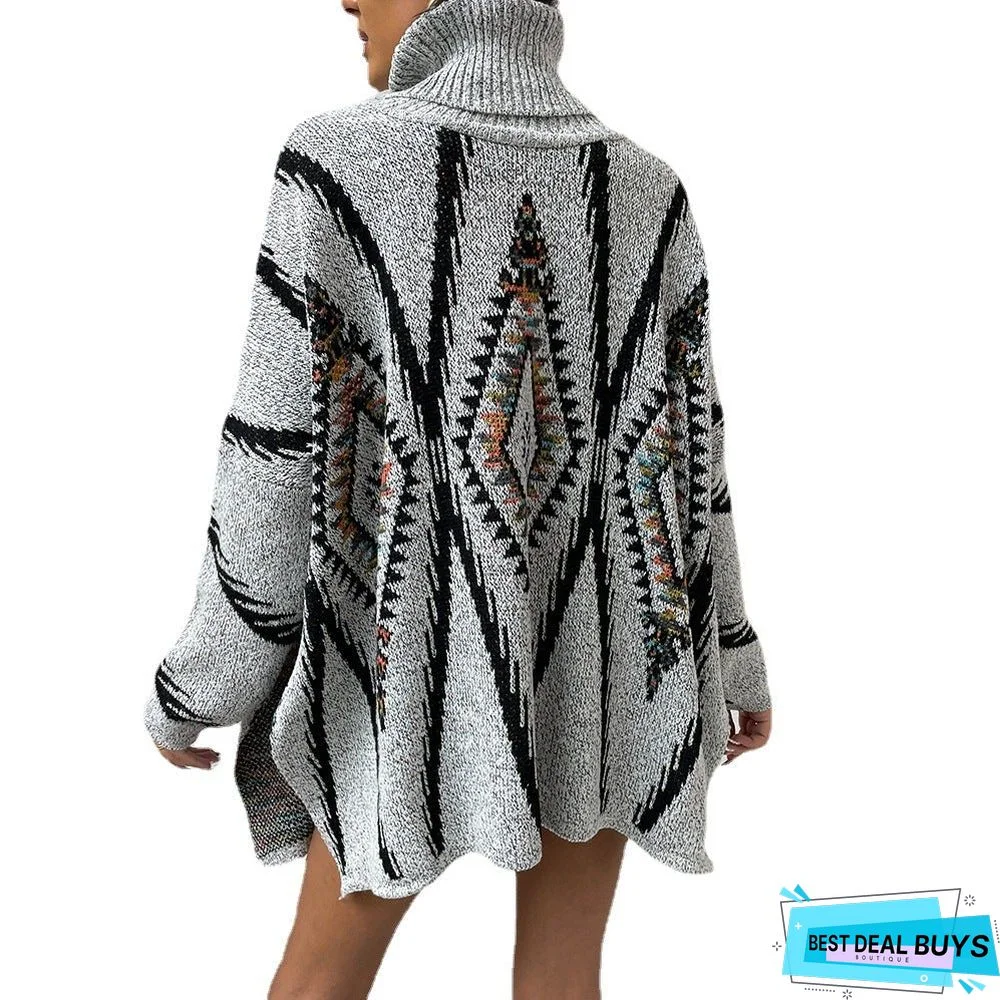 Turtleneck Cape Twill Sweater Pullover Shawl Sweater