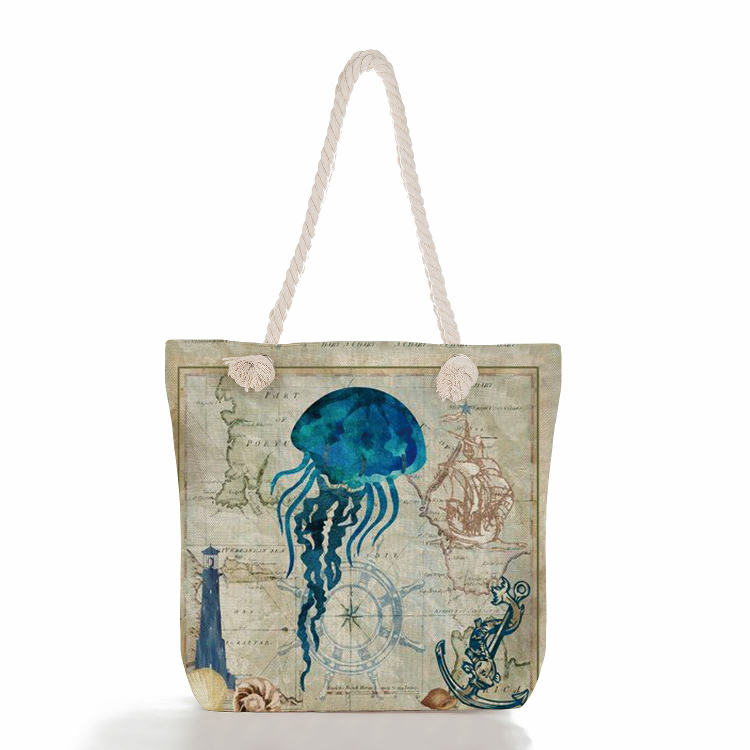 Whale & Waves Japanese Lino Art Tote Bag Lixishop 