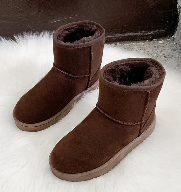 2021 New Winter Plus Velvet PU Waterproof Mid-Tube Snow Boots Thickened Warm Women's Boots 35-40 Flat-Heeled Cotton Shoes