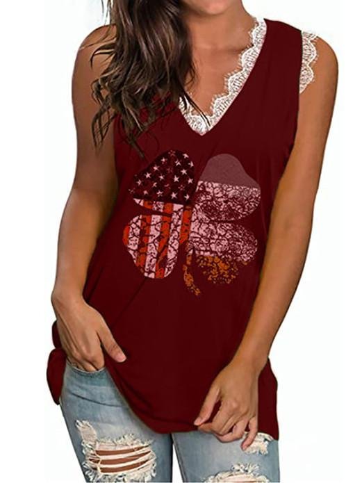 Women Sleeveless V-neck Printed Loose Top