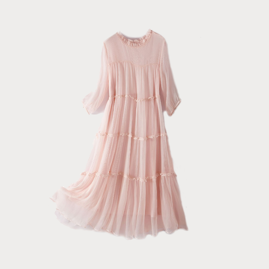 Women's 100% Mulberry Silk Midi Dress For Summer Travel REAL SILK LIFE