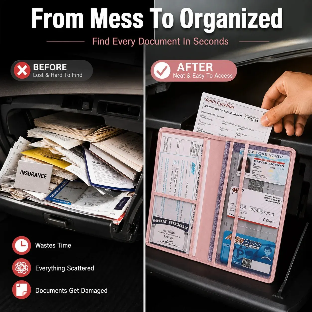 Car document holder traffic stop ready