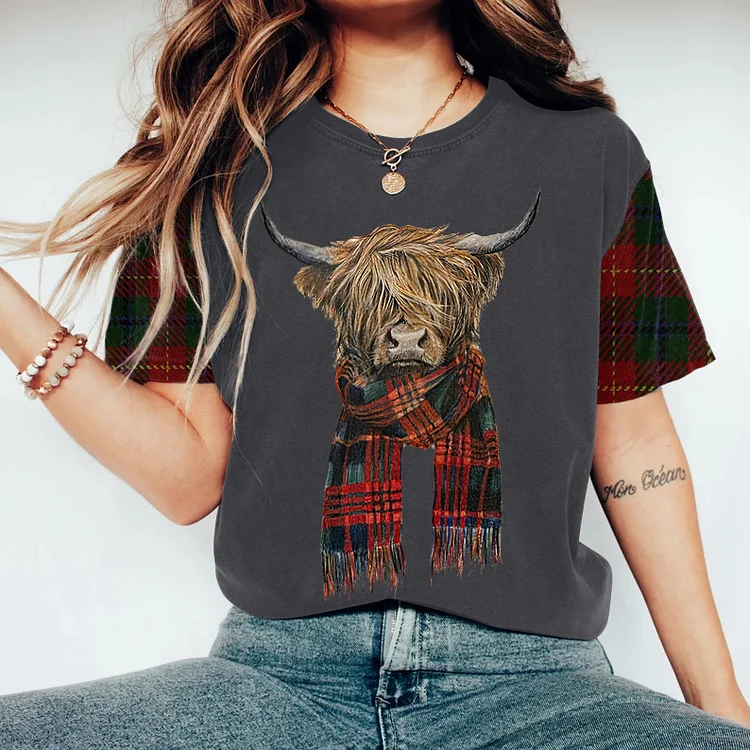 Women's Highland Cow Bull Head Print T-Shirt